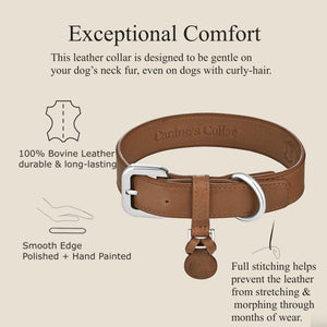 Cognac leather dog collar set 