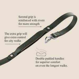 Double grip Green Leather Leash