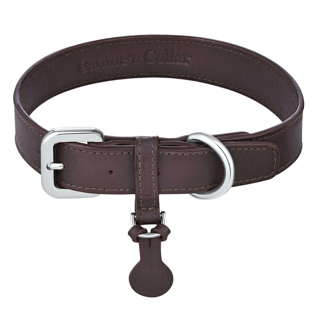 Brown cowhide leather dog collar
