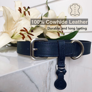 genuine blue cowhide leather dog collar