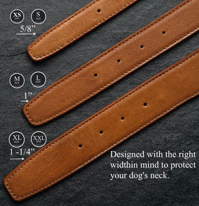 Durable Cognac leather dog collar for dogs
